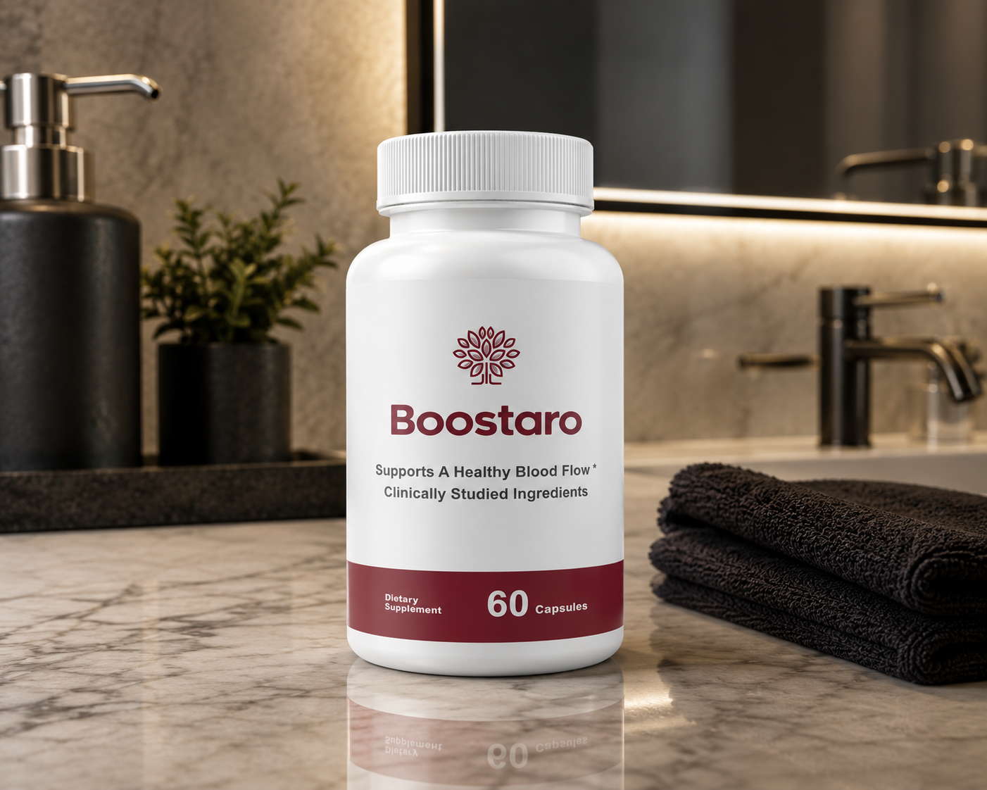 Boostaro blood flow and vitality supplement bottle
